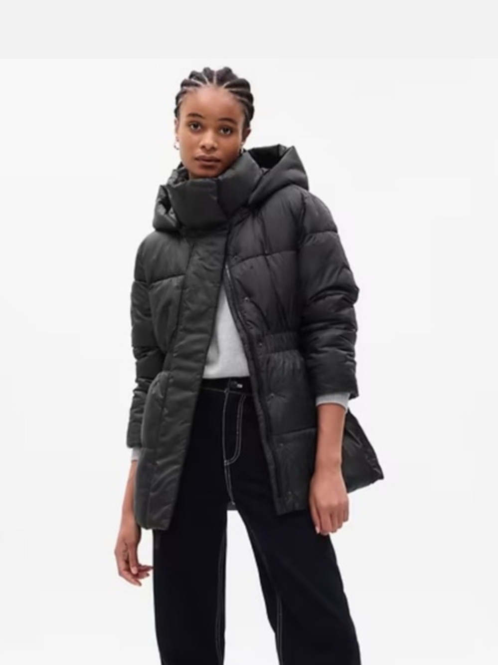 Old Navy Women's Black Quilted Hooded Puffer Coat Sozw L/XL